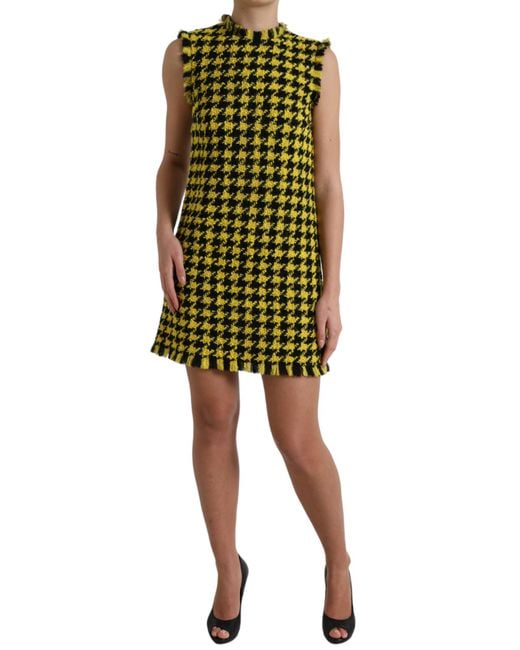 Dolce & Gabbana Green Houndstooth Mini Dress Sleeveless Shift