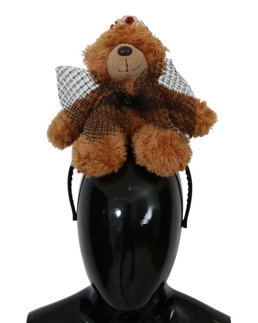 Dolce & Gabbana Brown Teddy Bear Crystal Crown Tiara Diadem Hair Band Accessory