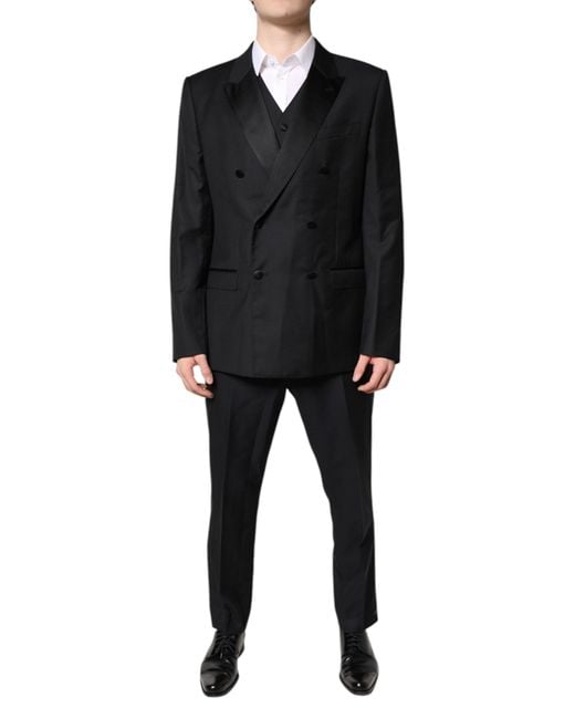 Dolce & Gabbana Black Double Breasted Formal 3 Piece Suit for men