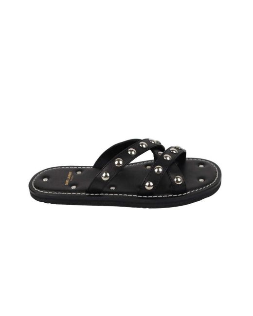 Saint Laurent Black Leather Sandal With Studs for men