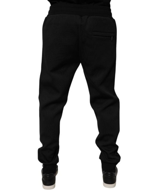 Dolce & Gabbana Black Woven Drawstring Trousers for men