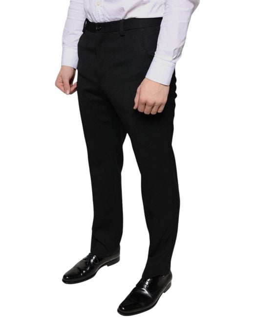 Dolce & Gabbana Black Wool Skinny Dress Pants for men