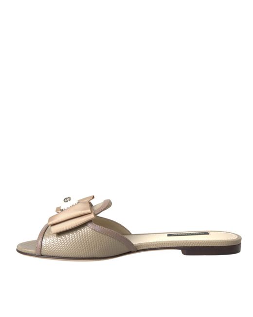 Dolce & Gabbana Natural Logo Pearl Flats Sandals Slides Shoes Leather