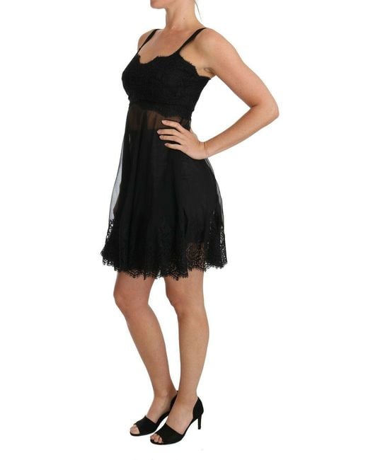 Dolce & Gabbana Black Silk Lace Dress Chemise Lingerie