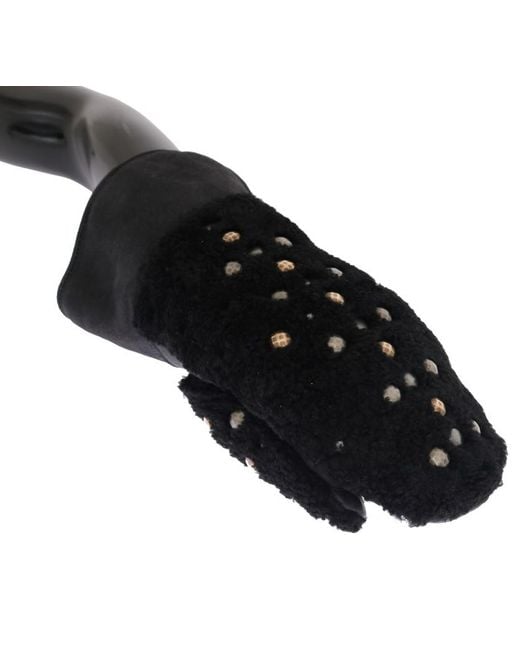 Dolce & Gabbana Black Shearling Studded Gloves for men