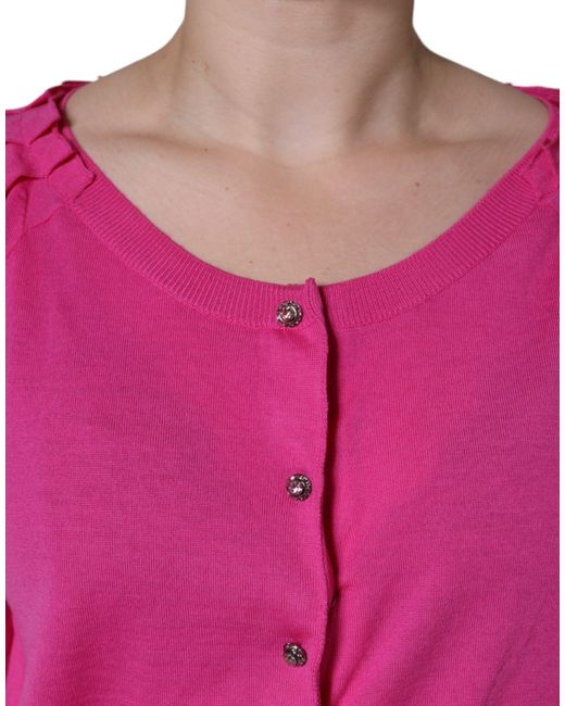 Dolce & Gabbana Pink Wool Button Down Short Sleeve Blouse Top