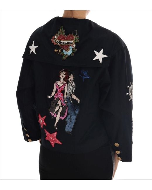 Dolce & Gabbana Black Crystal Mamma Sicily Jacket Cotton Clothing