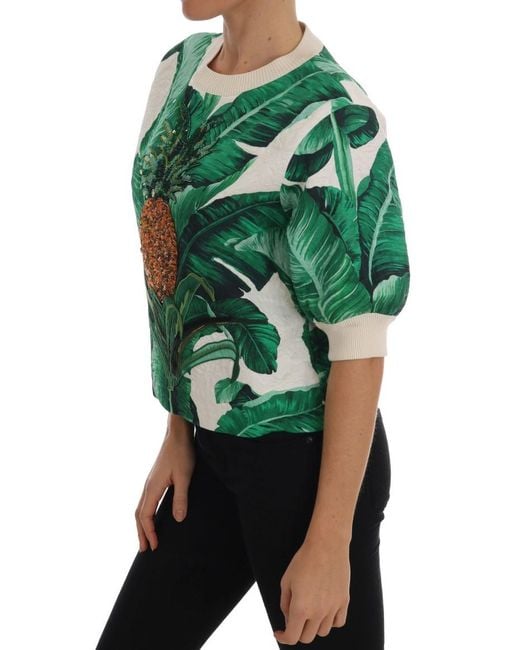 Dolce & Gabbana Green Pineapple Banana Sequins Crewneck Sweater
