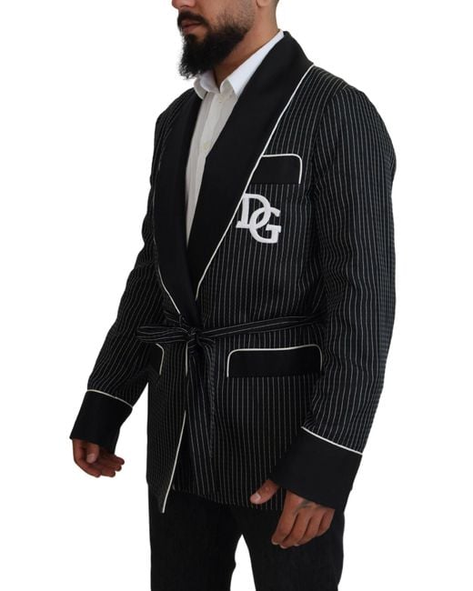 Dolce & Gabbana Black Striped Wrap Jacket With Dg Patch for men