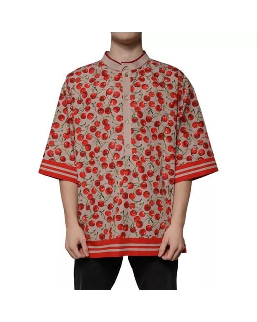 Dolce & Gabbana Red Cherry Nylon Buttoned Casual Shirt for men