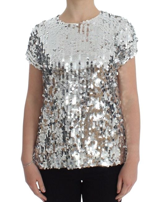 Dolce & Gabbana Metallic Sequined Party Evening Blouse With Back Button