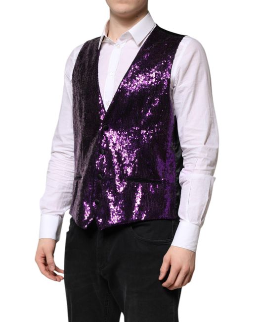 Dolce & Gabbana Blue Sequined Dress Formal Waistcoat Vest for men