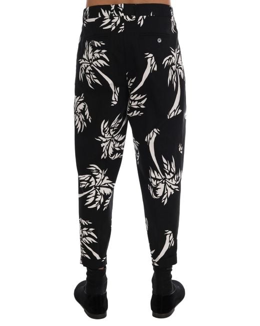 Dolce & Gabbana Black Tree Cotton Stretch Pants for men