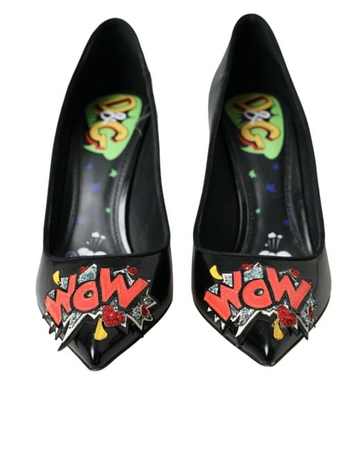 Dolce & Gabbana Green Leather Wow Patch Heels Pumps Shoes