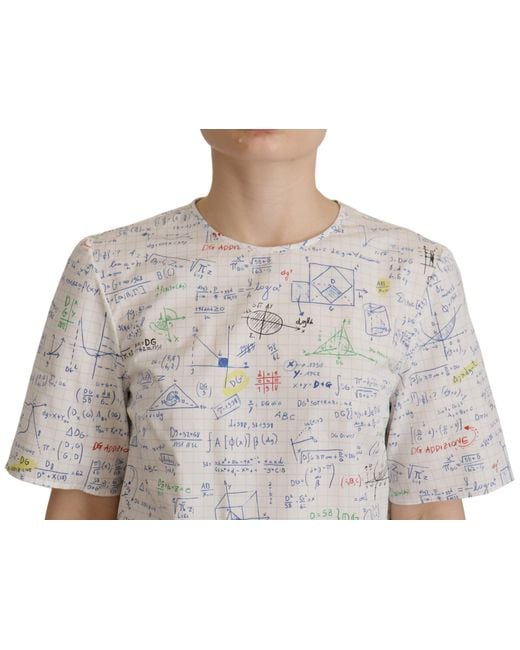 Dolce & Gabbana Gray Cotton Algebra Print Short Sleeves Top