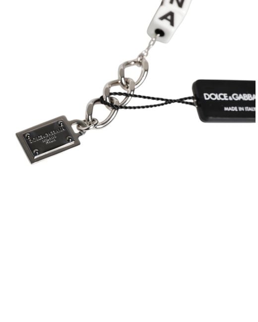 Dolce & Gabbana White Brass Chain Dice Logo Embellished Charm Bracelet Real Plastic Zamak