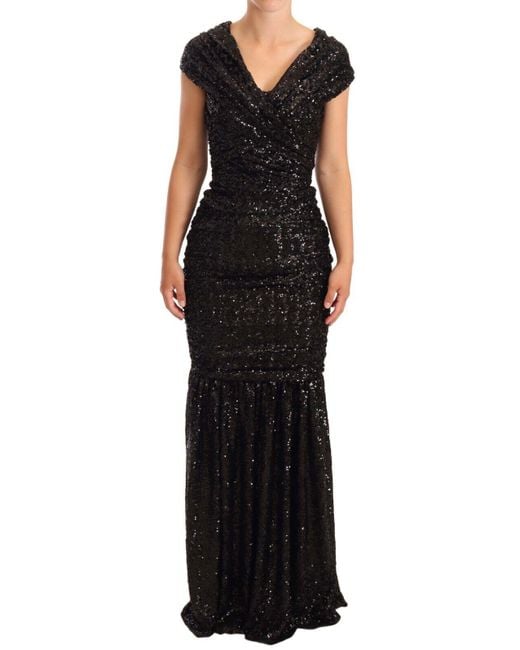 Dolce & Gabbana Black Elegant Sequined Open Shoulder Gown