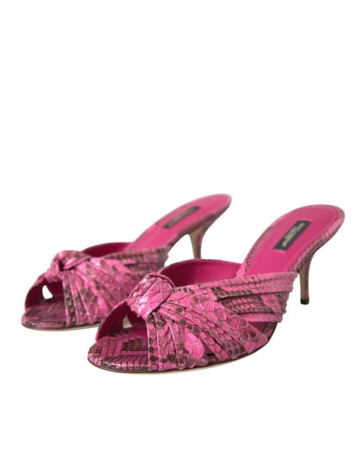 Dolce & Gabbana Pink Exotic Leather Kitten Heels Slides Shoes Python