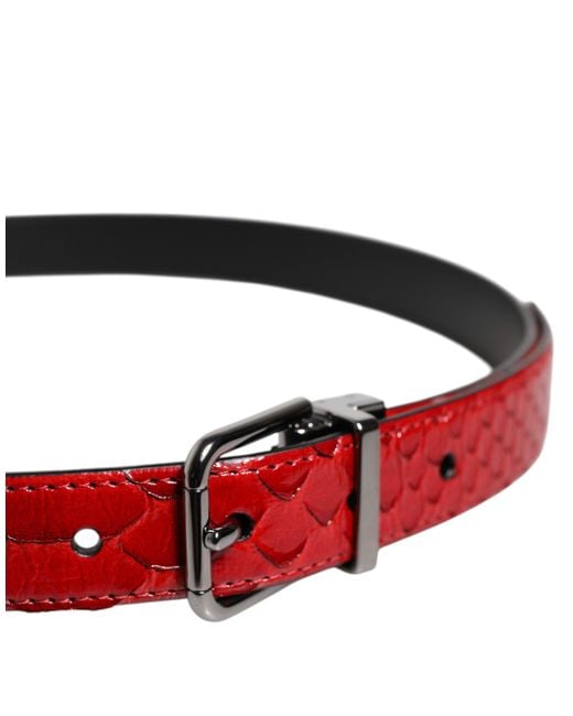 Dolce & Gabbana Red Exotic Leather Brass Metal Buckle Belt for men