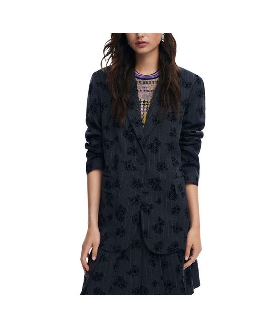 Desigual Blue Gray Polyester Suits & Blazer
