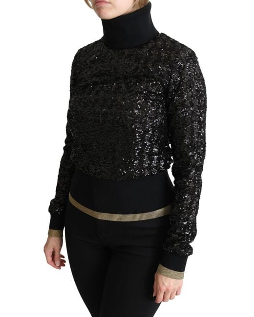Dolce & Gabbana Black Sequined Knitted Turtle Neck Sweater