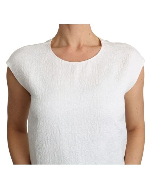 Dolce & Gabbana White Floral Brocade Blouse Cotton Top