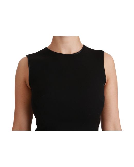 Dolce & Gabbana Black Fit Flare Wool Stretch Sheath Dress