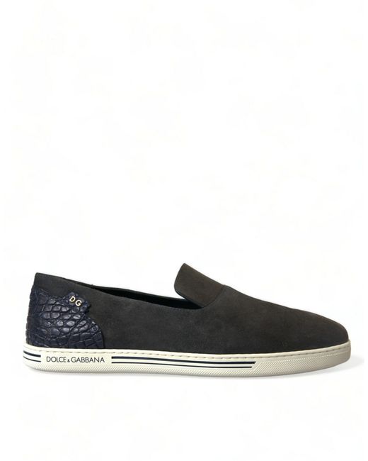 Dolce & Gabbana Black Blue Suede Caimanloafers Slippers Shoes for men