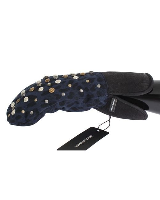 Dolce & Gabbana Black Wool Shearling Studded Leopard Gloves for men