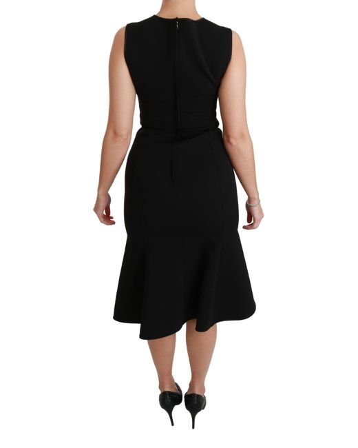 Dolce & Gabbana Black Fit Flare Wool Stretch Sheath Dress