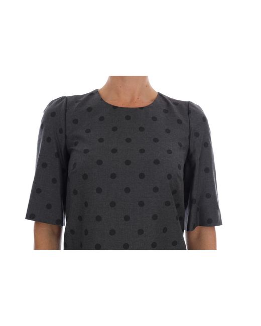 Dolce & Gabbana Multicolor Grey Polka Dotted Sheath Wool Dress