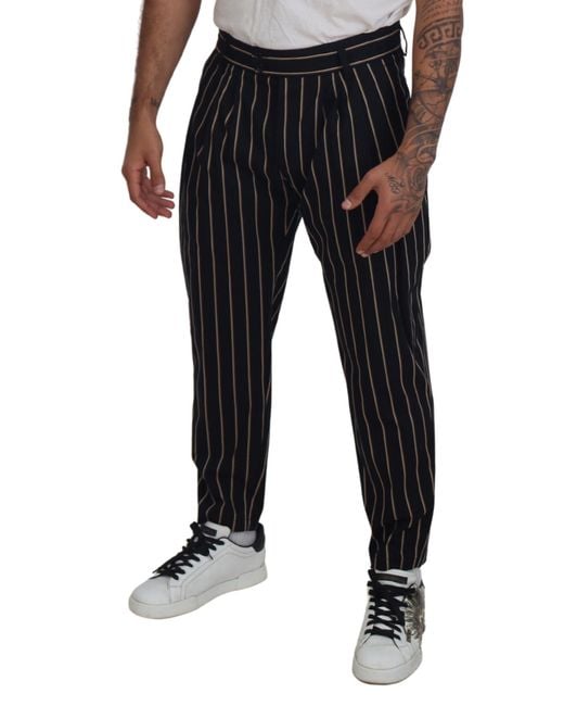 Dolce & Gabbana Black Striped Cotton Stretch Pants for men