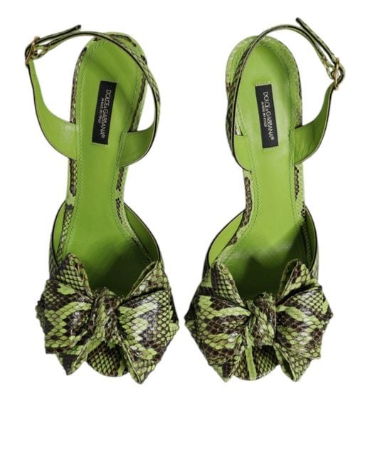 Dolce & Gabbana Green Python Leather Heels Sandals Shoes