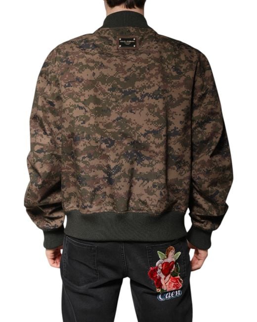 Dolce & Gabbana Brown Camouflage Bomber Full Zip Jacket for men