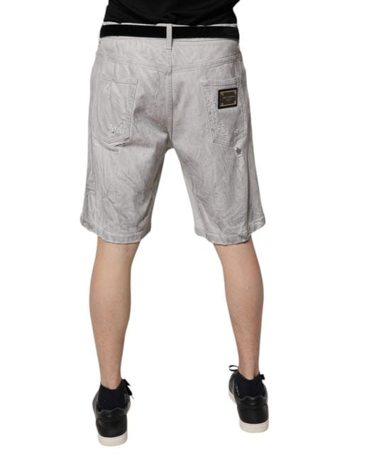 Dolce & Gabbana Gray Ripped Denim Shorts Distressed for men