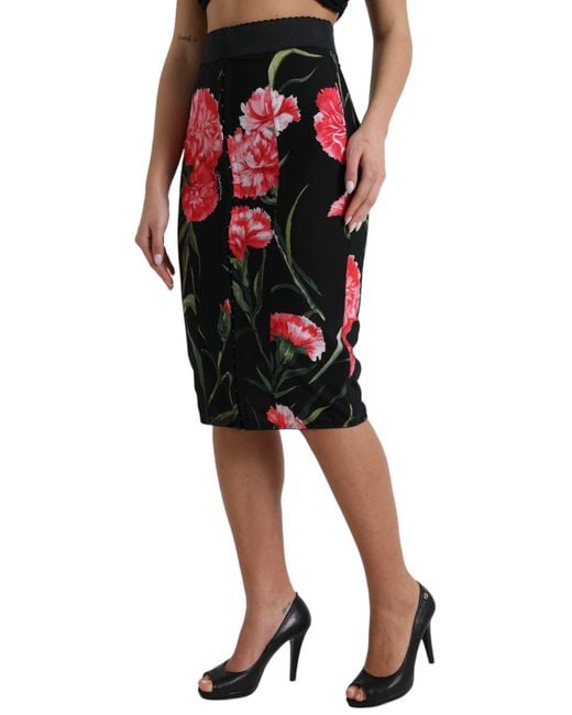Dolce & Gabbana Black Carnation Pencil Cut Knee Length Skirt