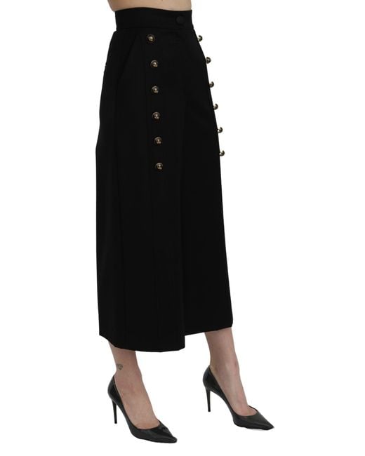 Dolce & Gabbana Black High Waist Wide Leg Cropped Pants Virgin Wool