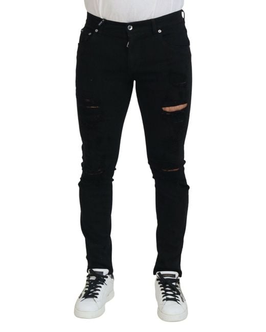 Dolce & Gabbana Black Svelte Tattered Slim Fit Denim for men