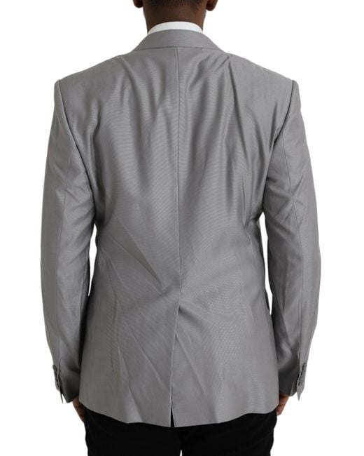 Dolce & Gabbana Gray Wool Peak Single Breasted Coat Blazer for men
