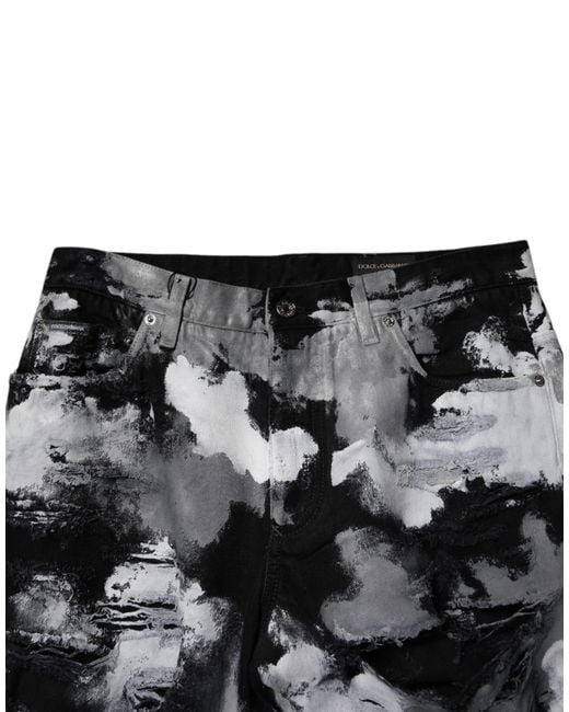 Dolce & Gabbana Black Camouflage Tattered Skinny Denim Jeans for men