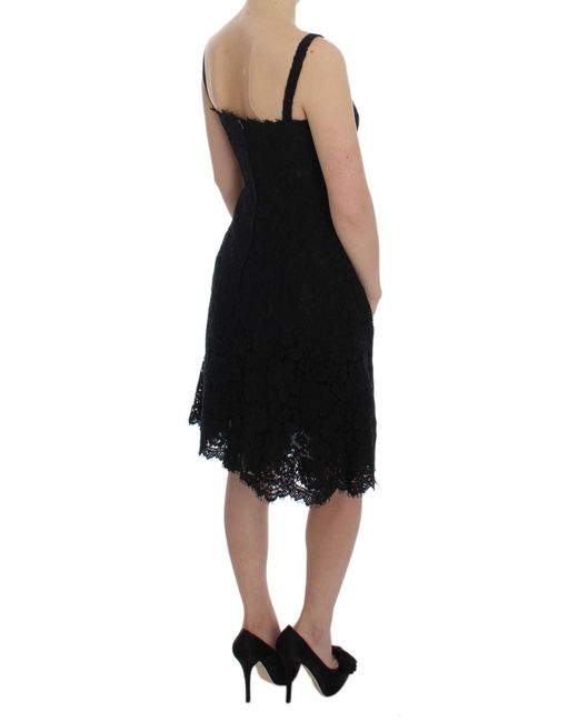 Dolce & Gabbana Black Floral Lace Shift Knee Length Dress