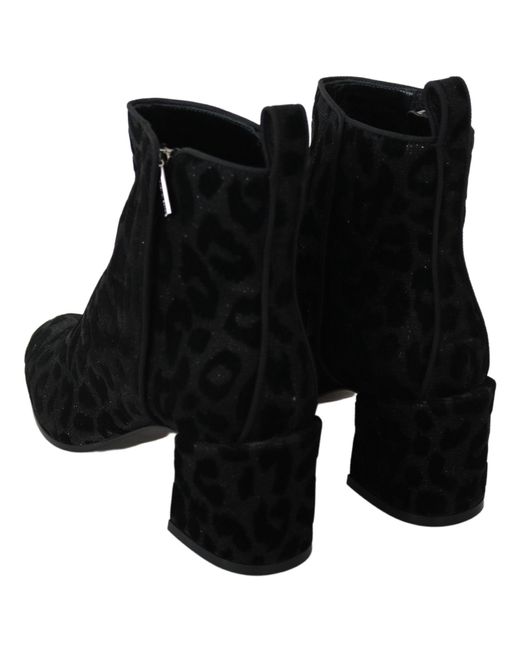 Dolce & Gabbana Black Leopard Short Boots Zipper Shoes