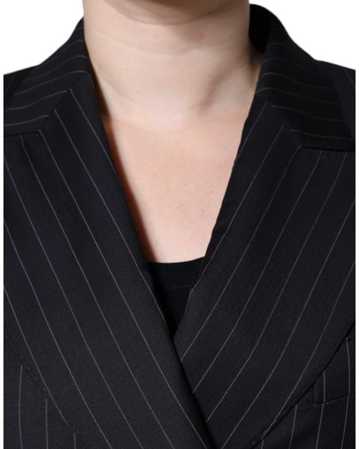 Dolce & Gabbana Black Striped Double Breasted Coat Jacket