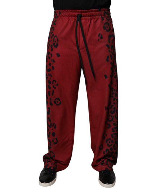 Dolce & Gabbana Red Leopard Print Pants Casual Style for men