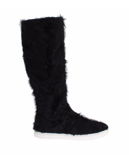 Dolce & Gabbana Black Xiangao Lamb Fur Leather Boots