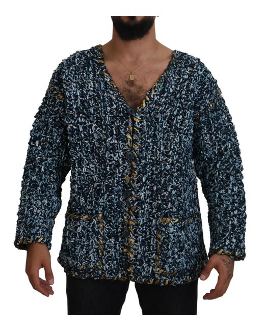 Dolce & Gabbana Blue Button Cardigan Fatto A Mano Sweater for men