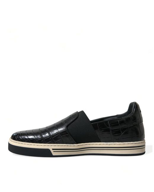 Dolce & Gabbana Black Rome Slip-on Sneakers In Crocodile Leather for men