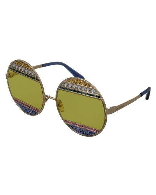 Dolce & Gabbana Green Crystal Embellished Oval Sunglasses