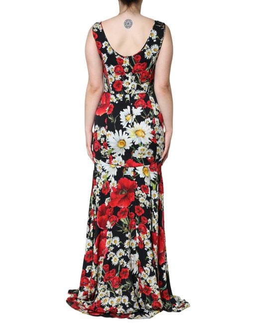 Dolce & Gabbana Red Floral Silk Sleeveless Long Gown Dress