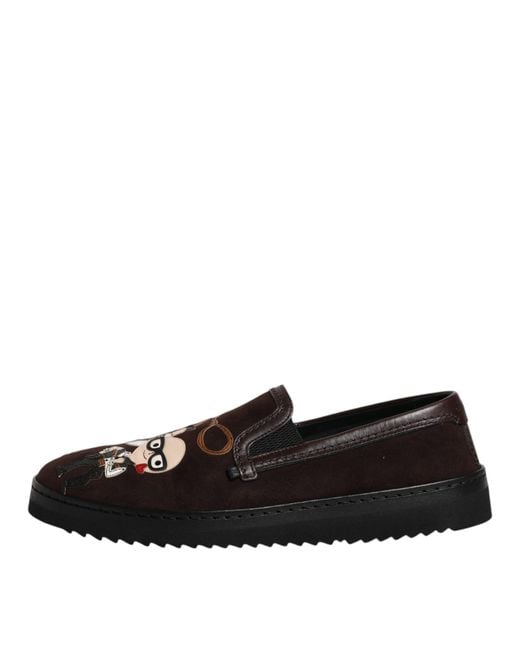 Dolce & Gabbana Black Suede Dg Family Slip On Flats Shoes for men